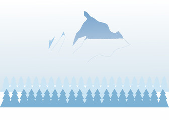 Blue whale illustration with stylized waves and coniferous forest © Amrita