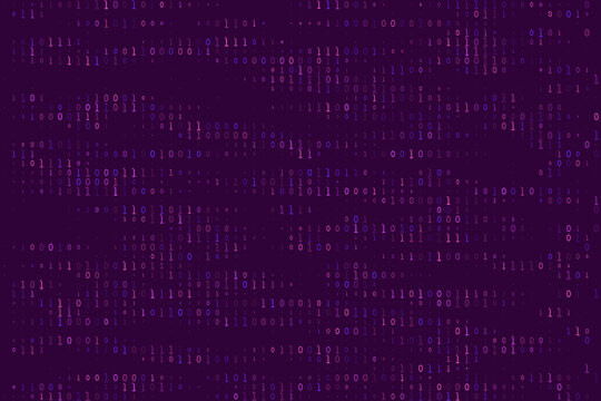 Abstract Binary Code Background with Purple Digital Data Stream for Technology and Cybersecurity Concepts