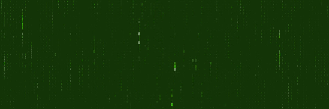 Digital Matrix Binary Code Rain Background, Abstract Green Data Stream Concept for Cyber Security and Technology