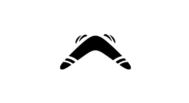 Minimal black silhouette icon, simple flat vector, bold black shape, no, no shading boomerang icon, simple style on a, flat icon style