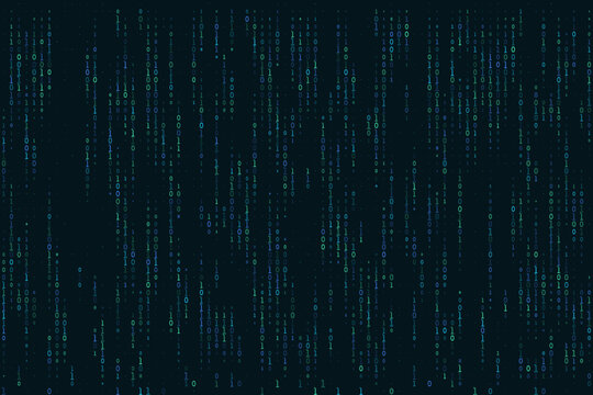 Digital Binary Code Rain Background Abstract Data Stream Concept for Cybersecurity and Programming Technology