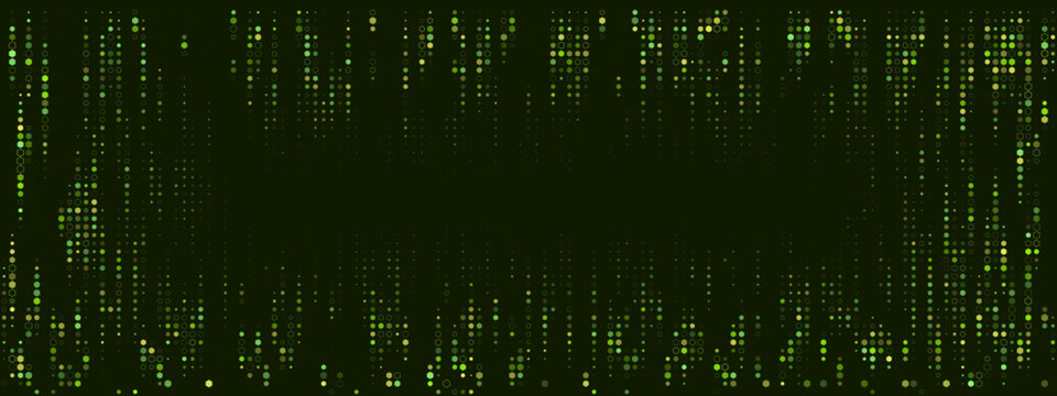 Digital Matrix Background with Green Data Stream Pixels and Cyberpunk Frame for Technology Presentations