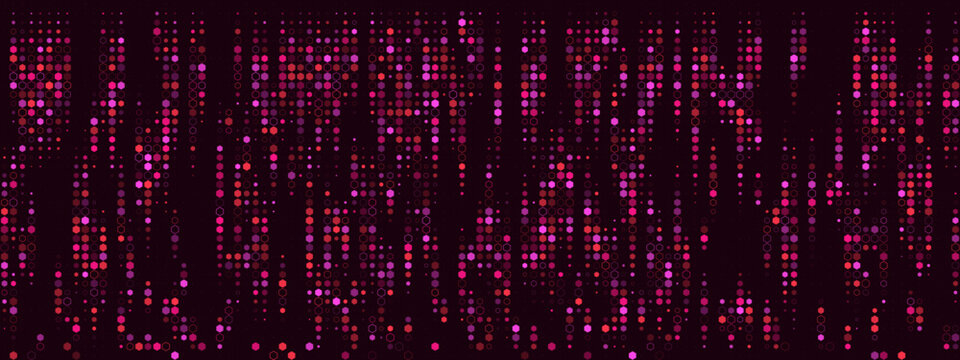 Abstract Digital Matrix Background with Glowing Pink and Purple Data Stream Dots for Technology and Cyber Concepts