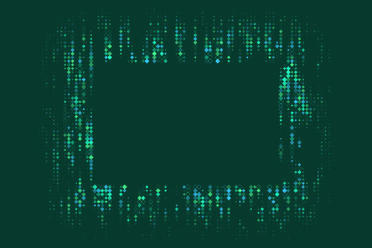Digital Matrix Frame Background with Glowing Pixelated Diamonds for Tech Presentations and Cyber Security Concepts