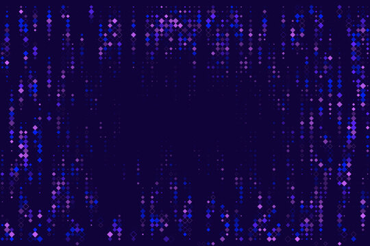 Abstract Digital Rain Background with Glowing Blue and Purple Diamond Particles for Tech Data Visualization