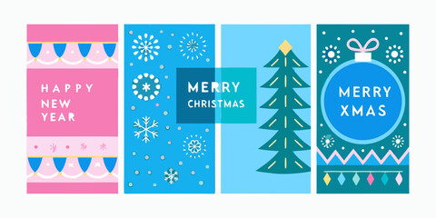 Festive Square Cards Featuring Holiday Greetings Vector Illustration © Amrita
