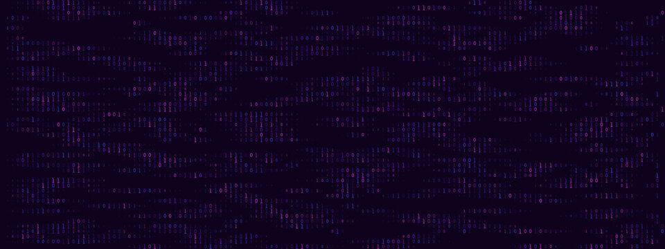 Abstract Binary Code Background with Purple Digital Data Streams for Cyber Security and Technology Concepts