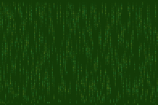Digital Matrix Binary Code Background with Falling Green Numbers for Cyber Security and Data Technology Concepts