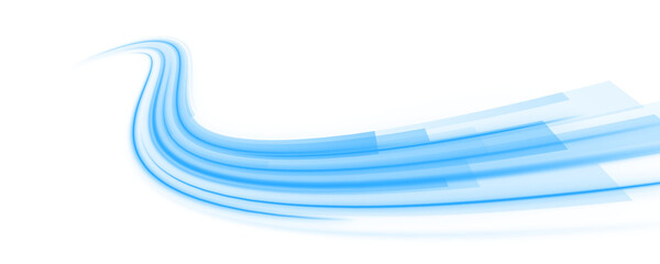 Obraz premium Violet neon laser curves sweep smoothly with cyan highlights and glowing motion trails. Futuristic digital energy creates speed effect. Transparent PNG.