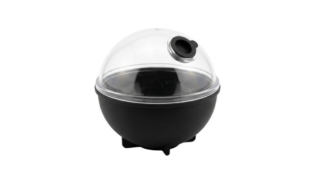 Ice Ball Maker, Silicone Sphere, Two-piece clear plastic and black silicone ice ball maker sphere mold, isolated on transparent background