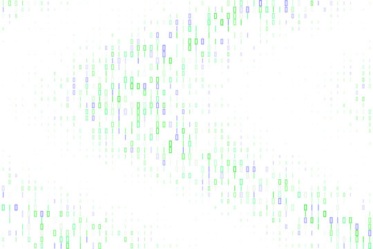 Digital Data Stream Background with Abstract Binary Code Pattern in Green and Purple Rectangular Elements