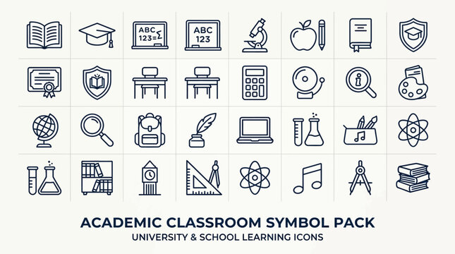Academic classroom symbol pack icons.