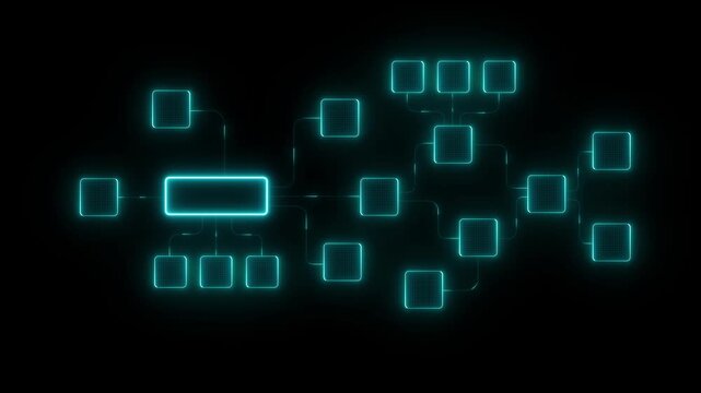AI agents neon syan color tool box workflow automation artificial intelligence. ai agent network diagram with automated process flow, cloud integration, data routing, and automation flow.