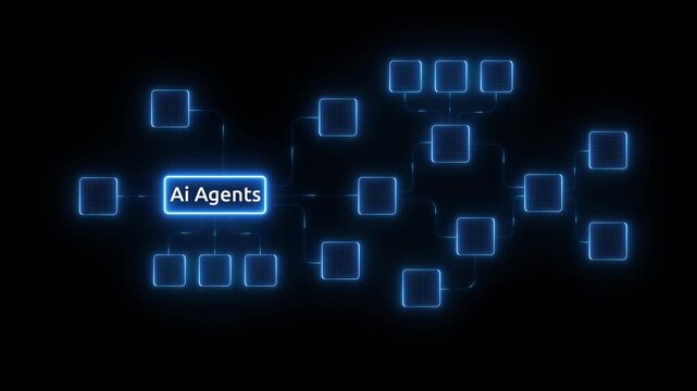 AI agents workflow automation artificial intelligence. ai agent network diagram with automated process flow, cloud integration, data routing, and automation flow. on transparent background.