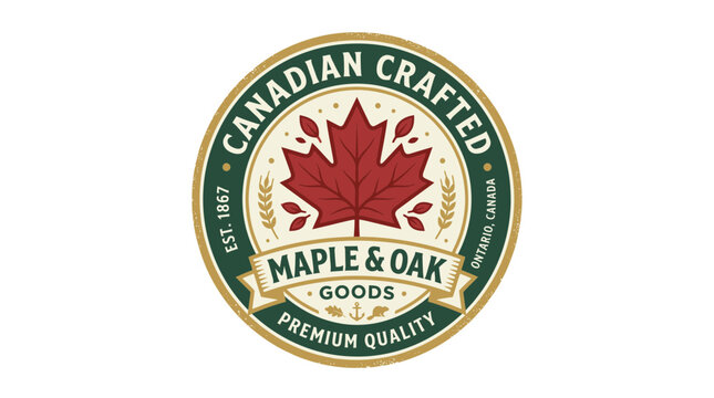 Vintage canadian crafted maple leaf emblem with rustic textures
