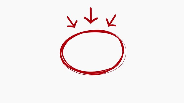 Focus on the target with this dynamic red hand-drawn circle and arrow animation, perfect for highlighting key details in your edits. path animation with hand draw.