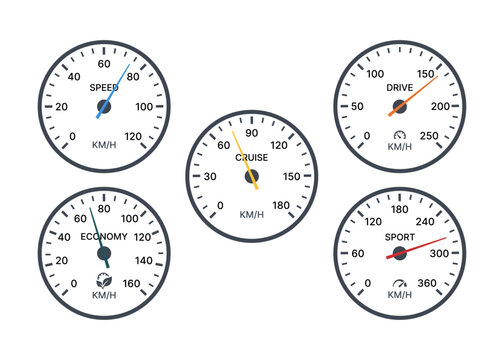 Dashboard speedometer icons set.  Speedometer, tachometer icon. speedometer gauge. tachometer, odometer. Digital dashboard
