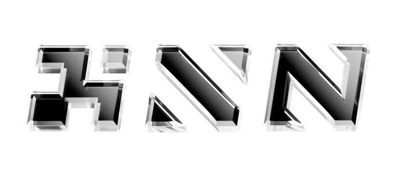 three metallic letters H N chrome material 3d abstract shape pack