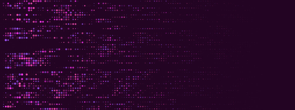 Abstract Digital Halftone Background with Glowing Purple Pixel Dots for Technology and Data Visualization Concepts