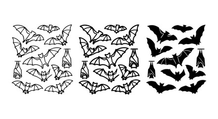 Fototapeta premium Bat icons set outline and solid, white background, vector Illustration