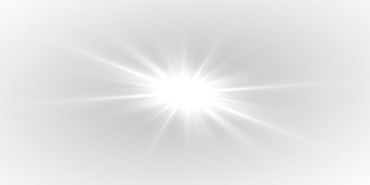 Crystal white star flash with brilliant center and long elegant shining beams. Isolated transparent sparkle decoration designed as premium PNG.
