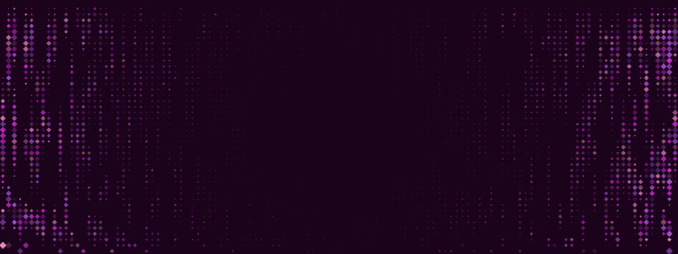 Abstract Dark Purple Background with Glowing Pixelated Diamond Pattern for Digital Technology and Cyber Security Concepts