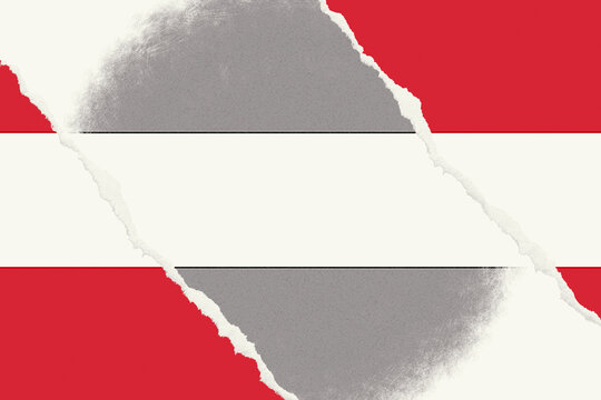Abstract Ripped Paper Design Featuring Austrian Flag Colors and a Textured Grey Underlay with Diagonal Tears