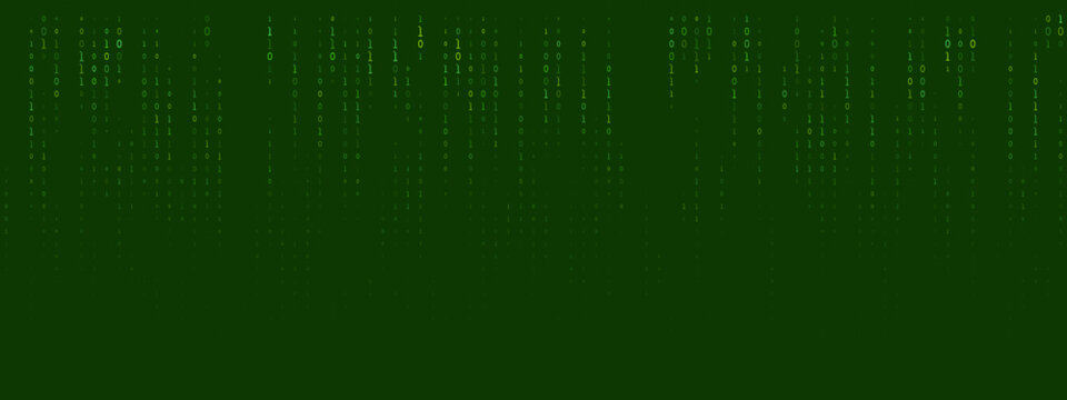 Digital Matrix Binary Code Background, Abstract Green Data Stream Concept for Cyber Security and Technology Projects