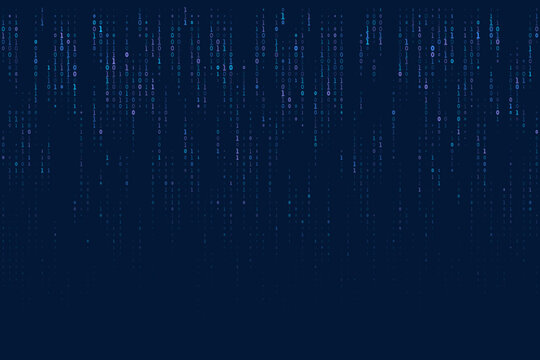 Digital Binary Code Rain Background with Falling Blue Numbers for Cyber Security and Data Technology Concepts