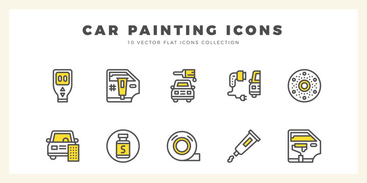 10 Car Painting Two Color icons pack. vector illustration.