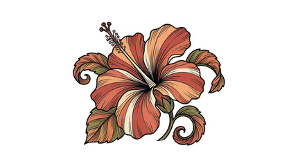 Detailed etched tropical hibiscus bloom in muted orange tones © Yumna