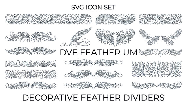 Ornate feather scroll dividers and elegant hand drawn borders