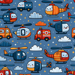 Obraz premium Helicopter Rescue Gift Wrap Seamless Pattern