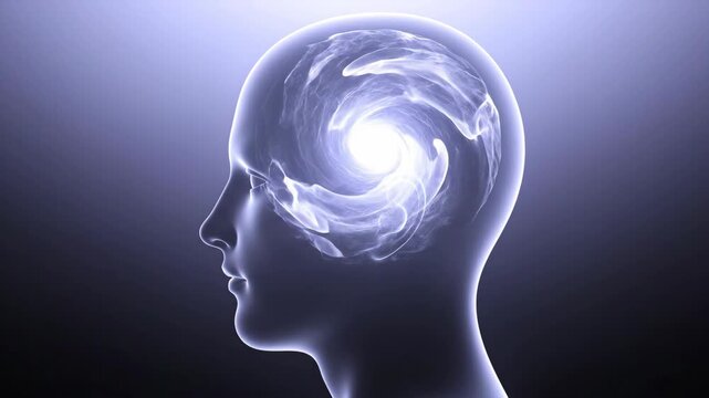Human head silhouette with glowing brain wave