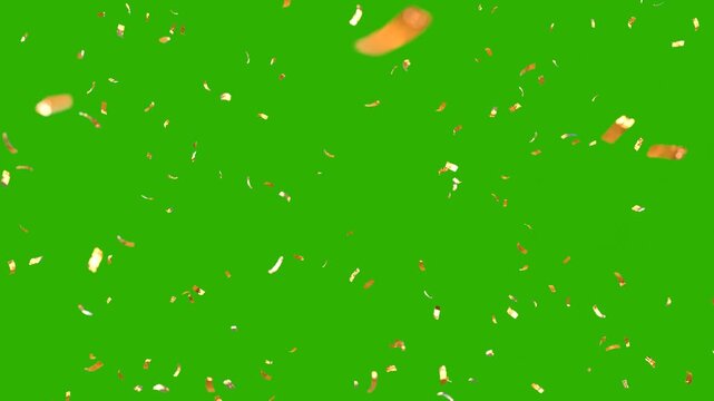 confetti rain effect overlay alpha channel. Confetti Party Popper Explosion Animation. Slow motion Falling confetti Particles animation. multicolor gold confetti isolated transparent bg.