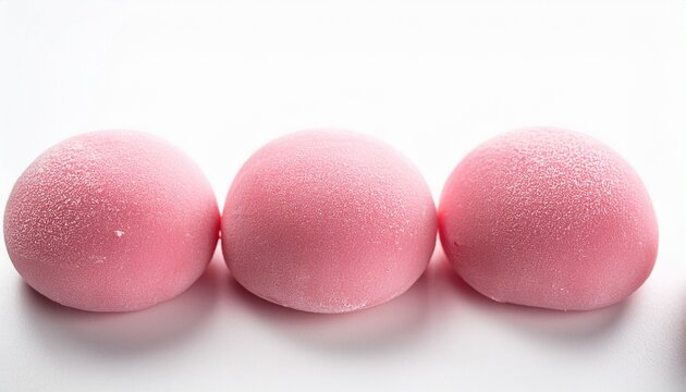 Symmetrical Pink Mochi Ice Cream Dessert On White Background