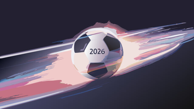Soccer ball with 2026 label digital illustration with motion blur