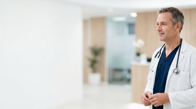 Male doctor healthcare professional medical practitioner for stock image with stethoscope and clipboard