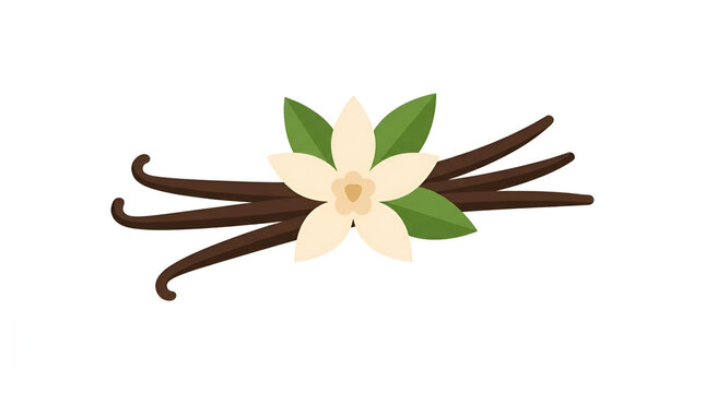 Minimalist vanilla bean vector with orchid flower and leaves