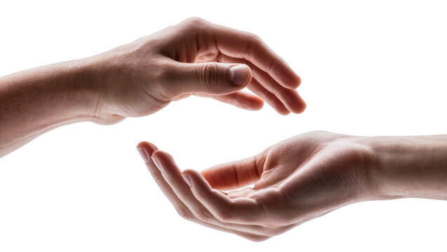 Isolated two human hands with open palms, positioned in a gesture of giving or receiving