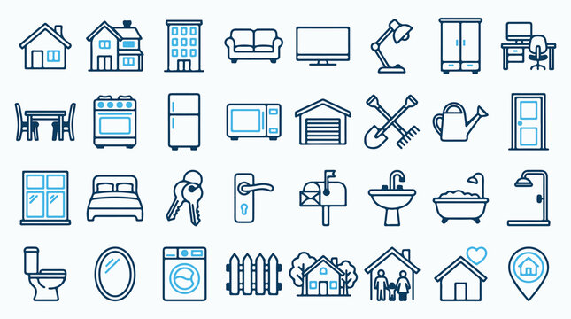 Real Estate and Home Appliances Line Icon Set