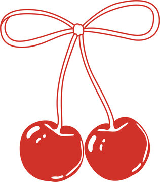 Cherry With Bow Line Art