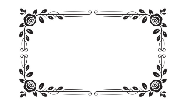 Decorative rectangular border with corner roses and scroll elements isolated on transparent background.