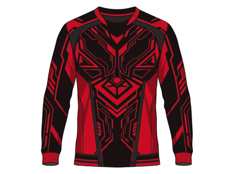 Flat vector illustration right half of a black and red long-sleeve ath