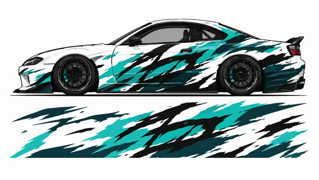 Car with abstract design on side.