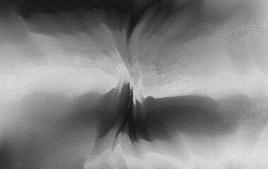 Obraz premium abstract monochrome watercolor texture with expressive ink wash effects, subtle gradients, and organic brush formations. The black and white composition creates a sophisticated artistic background
