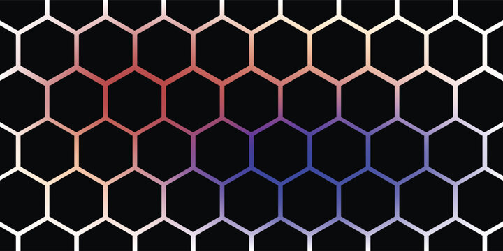 Futuristic Hexagonal Honeycomb Grid With Blue and Red Gradient on Black Background