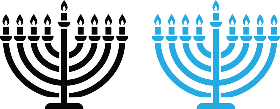 Black and blue menorah icon set for hanukkah celebration