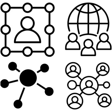 Social Network and Community Connection Line Icons Set Vector Collection