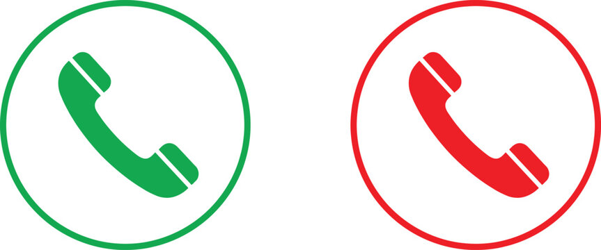 Green and red telephone handset icons in circular frames for accept and decline call buttons